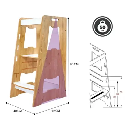 Ahşap Montessori Öğrenme Kulesi 2-6 Yaş Naturel - 3