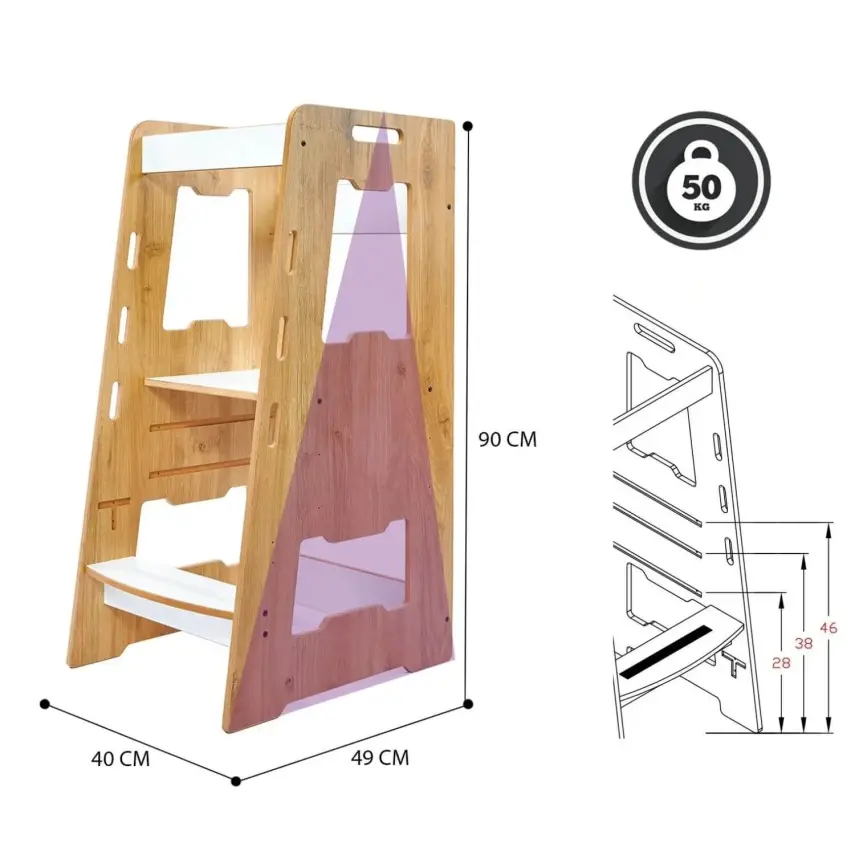 Ahşap Montessori Öğrenme Kulesi 2-6 Yaş Naturel - 3