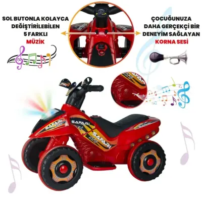 Akülü Atv Müzikli ve Led Işıklı 6V Safari Kırmızı - 4