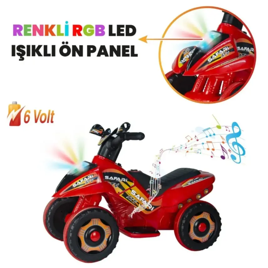 Akülü Atv Müzikli ve Led Işıklı 6V Safari Kırmızı - 6