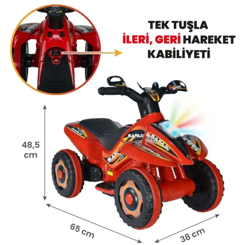 Akülü Atv Müzikli ve Led Işıklı 6V Safari Kırmızı - 1
