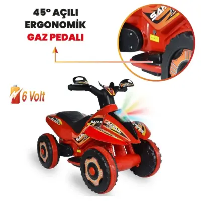 Akülü Atv Müzikli ve Led Işıklı 6V Safari Kırmızı - 2