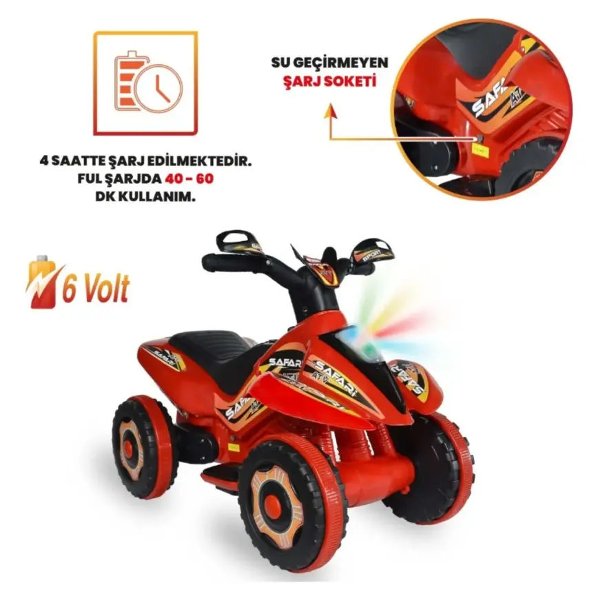Akülü Atv Müzikli ve Led Işıklı 6V Safari Kırmızı - 3
