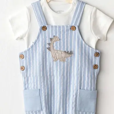 Andy Wawa Erkek Bebek Salopet Takım Dino Mavi - 2