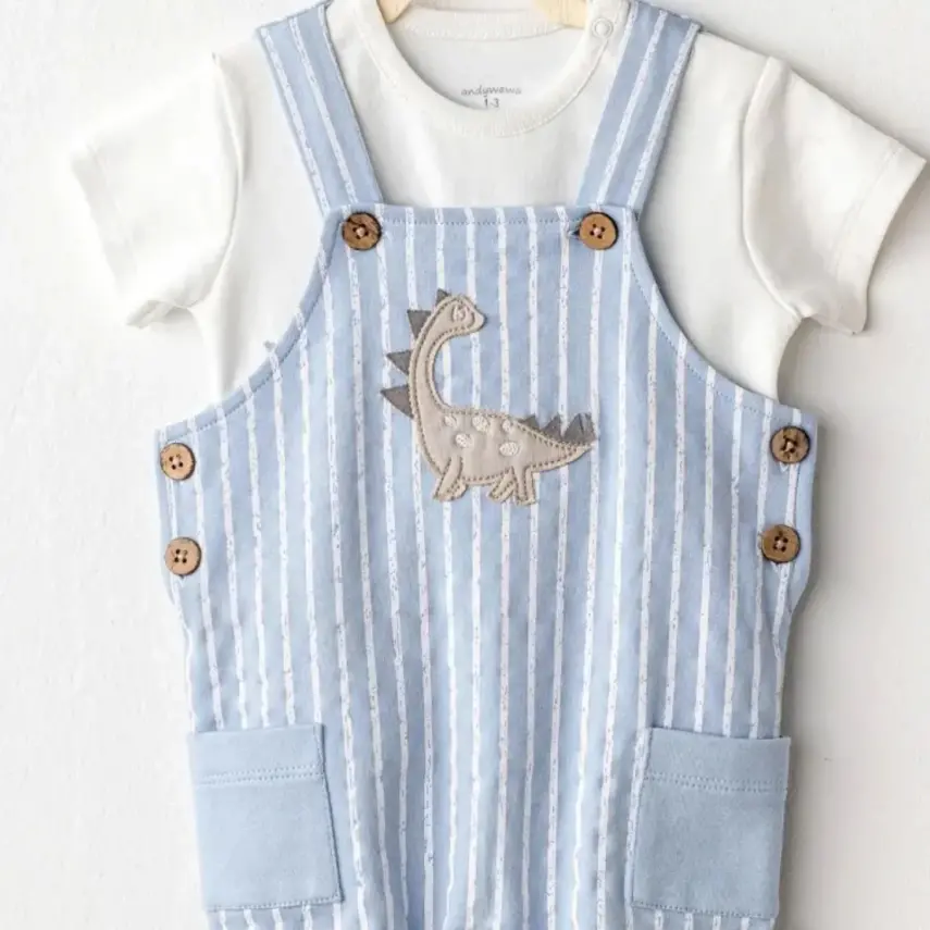 Andy Wawa Erkek Bebek Salopet Takım Dino Mavi - 2