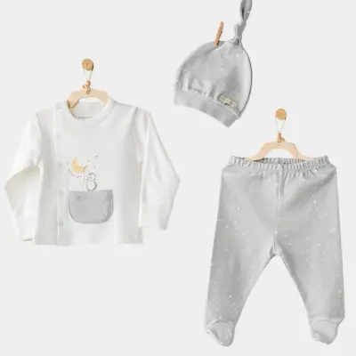 Andy Wawa Erkek Zıbın Takımı 3lü Penguin Planet Ekru - Gri