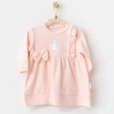 Andy Wawa Kız Elbise Kadife Meow Pembe