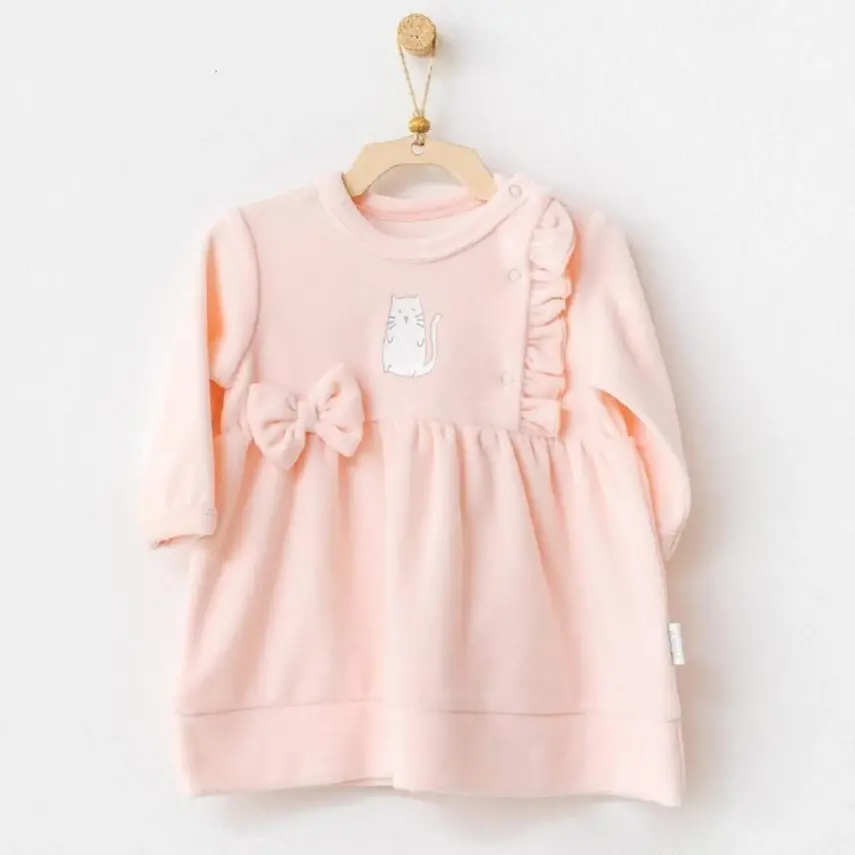 Andy Wawa Kız Elbise Kadife Meow Pembe - 1