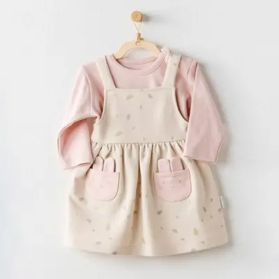 Andy Wawa Kız Elbise Takım Baby Casual Bej - Pembe