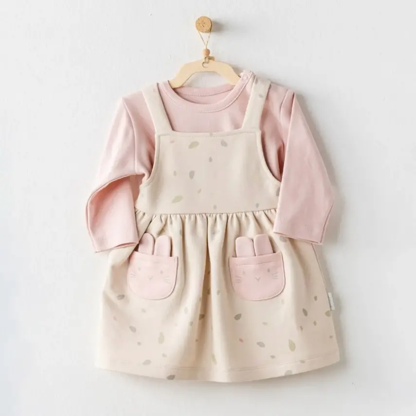 Andy Wawa Kız Elbise Takım Baby Casual Bej - Pembe - 1