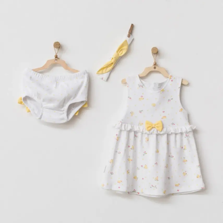 Andy Wawa Kız Elbise Takımı 3lü Happy Chicky Beyaz - 1