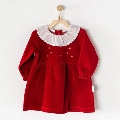 Andy Wawa Kız Elbise Velvet Happy New Year Bordo