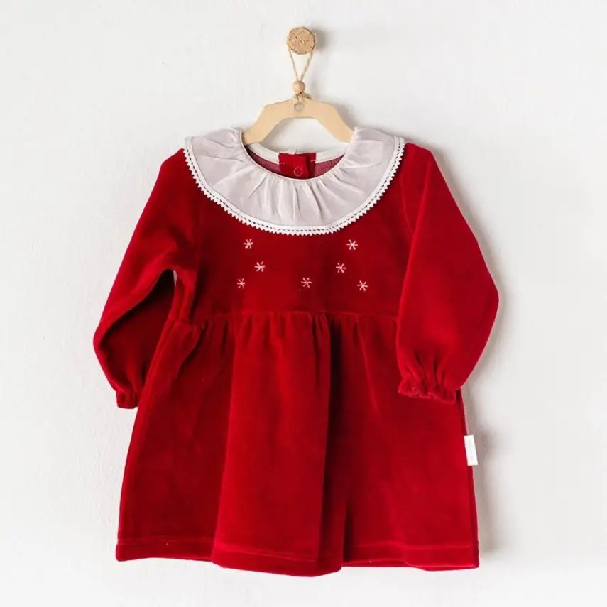 Andy Wawa Kız Elbise Velvet Happy New Year Bordo - 1