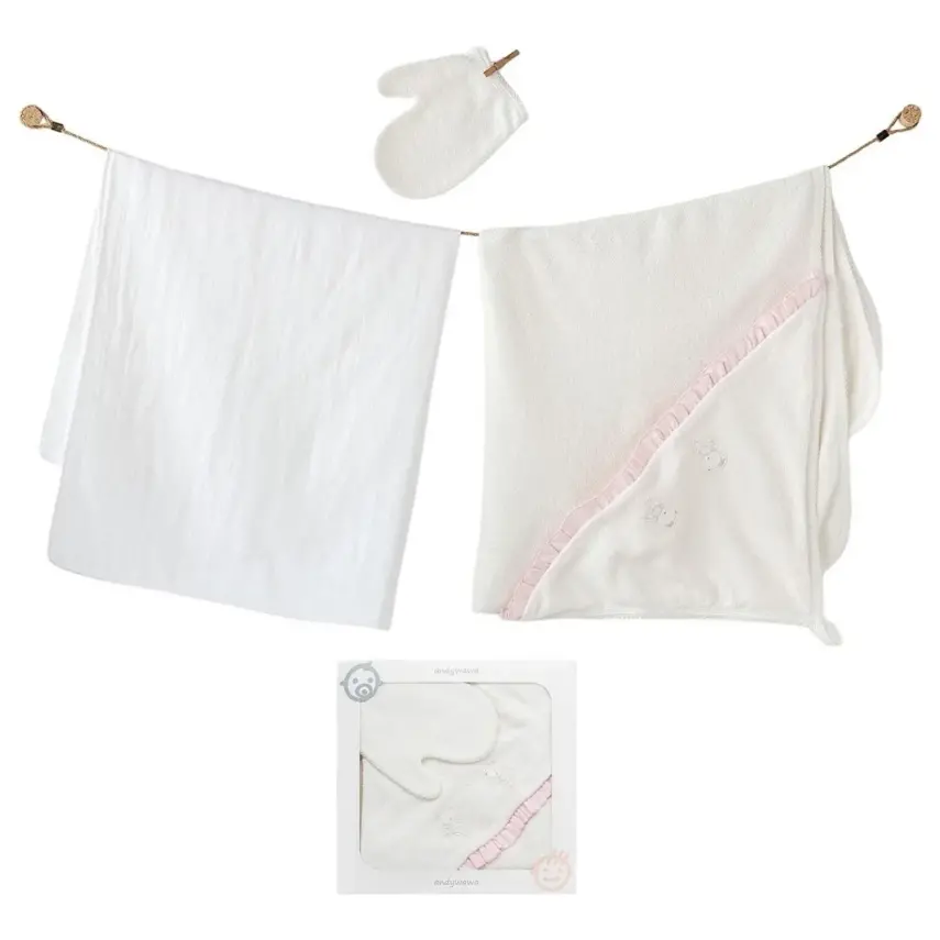 Andy Wawa Kız Havlu Takımı 3lü Müslin Ekru - 1