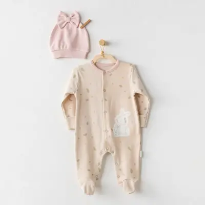 Andy Wawa Kız Tulum Şapka Takım Baby Casual Bej