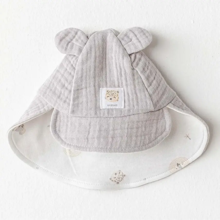 Andy Wawa Müslin Bebek Şapka Happy Animals Gri - 1