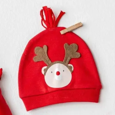 Andy Wawa Tulum Şapka Takım Velvet Happy Newyear Kırmızı - 3