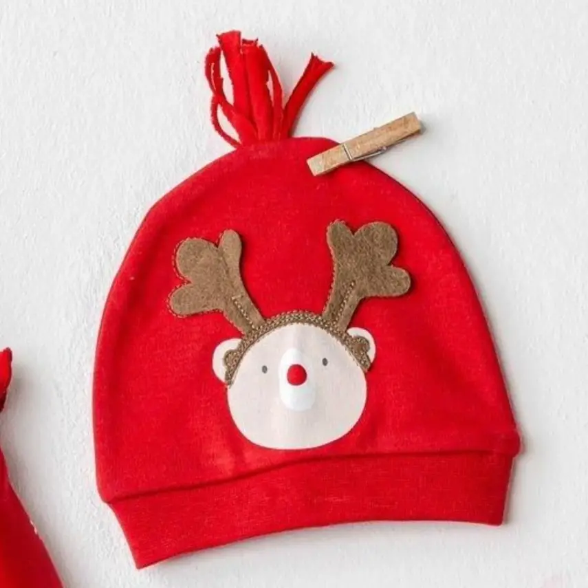 Andy Wawa Tulum Şapka Takım Velvet Happy Newyear Kırmızı - 4