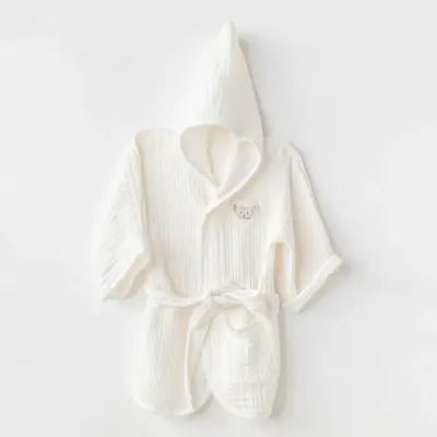 Andy Wawa Unisex Bebek Bornoz Takımı Gift Beyaz