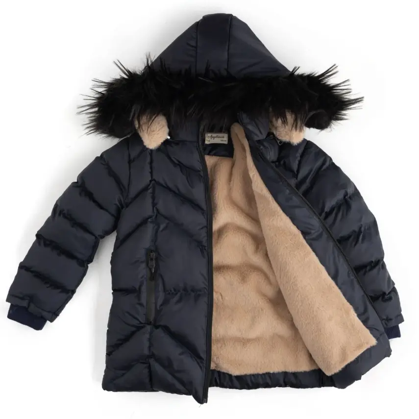 Angeltouch Kız Su Geçirmez Kaban Ters V Desen Lacivert - 1