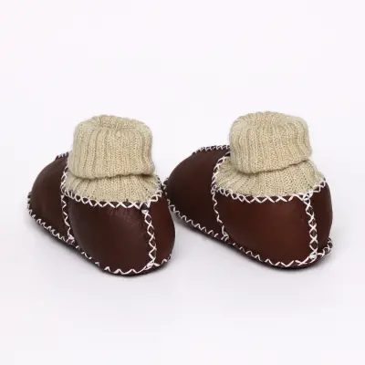 Angeltouch Unisex Bebe Patik Deri Lüx Kahverengi - 6