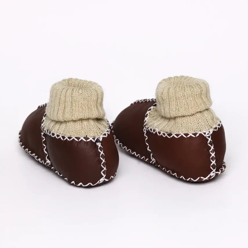 Angeltouch Unisex Bebe Patik Deri Lüx Kahverengi - 6