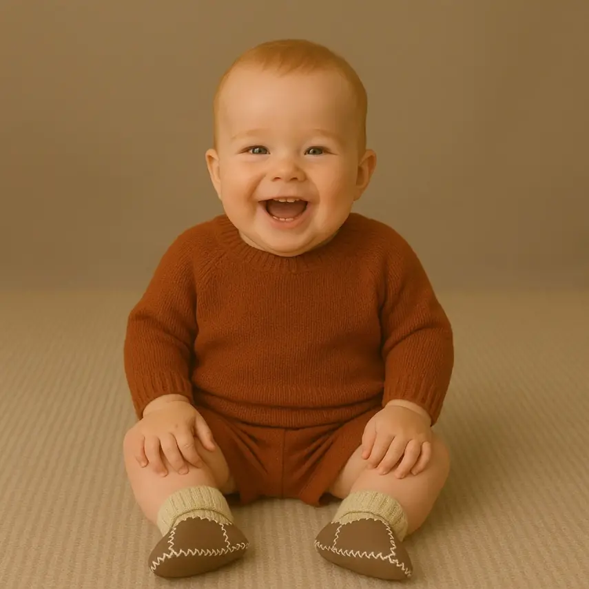 Angeltouch Unisex Bebe Patik Deri Lüx Sütlü Kahve - 7