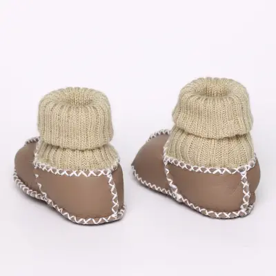 Angeltouch Unisex Bebe Patik Deri Lüx Sütlü Kahve - 4