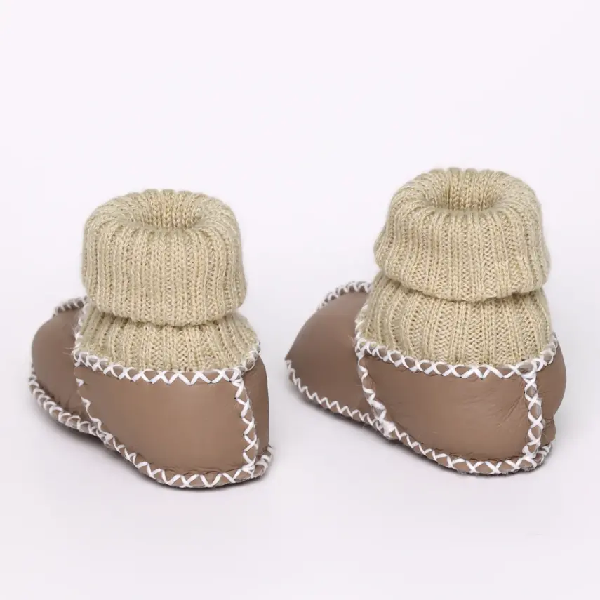 Angeltouch Unisex Bebe Patik Deri Lüx Sütlü Kahve - 4