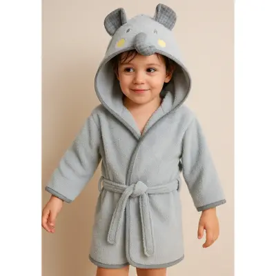 Angeltouch Unisex Bebek Bornozu Figürlü Gri