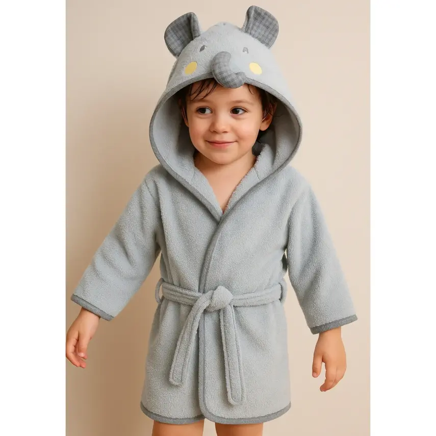 Angeltouch Unisex Bebek Bornozu Figürlü Gri - 1