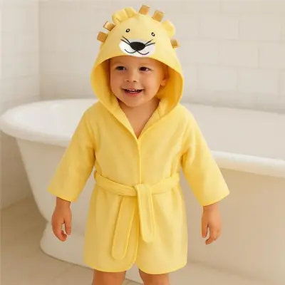 Angeltouch Unisex Bebek Bornozu Figürlü Sarı 