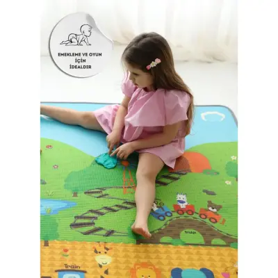 Araba Yarışı-Lokomotif Çift Taraflı Oyun Halısı 140x100x1 - 5