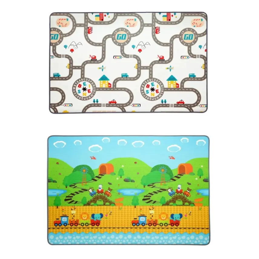 Araba Yarışı-Lokomotif Çift Taraflı Oyun Halısı 140x100x1 - 1