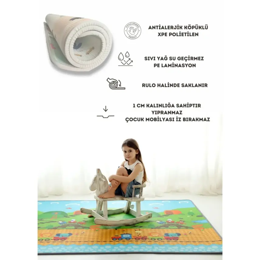 Araba Yarışı-Lokomotif Çift Taraflı Oyun Halısı 140x100x1 - 4