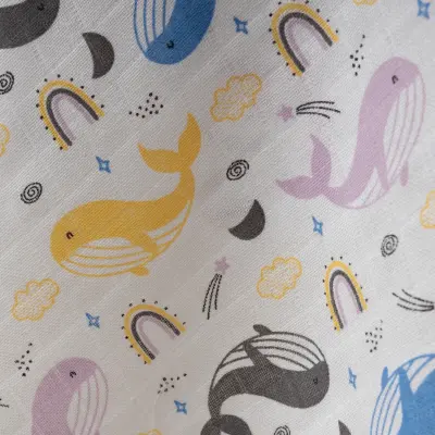 Baby Mammas Çok Amaçlı Bebek Müslin Örtü Balıklı 80x90cm Sarı - 2