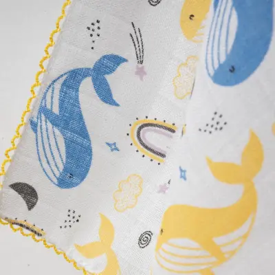 Baby Mammas Çok Amaçlı Bebek Müslin Örtü Balıklı 80x90cm Sarı - 3