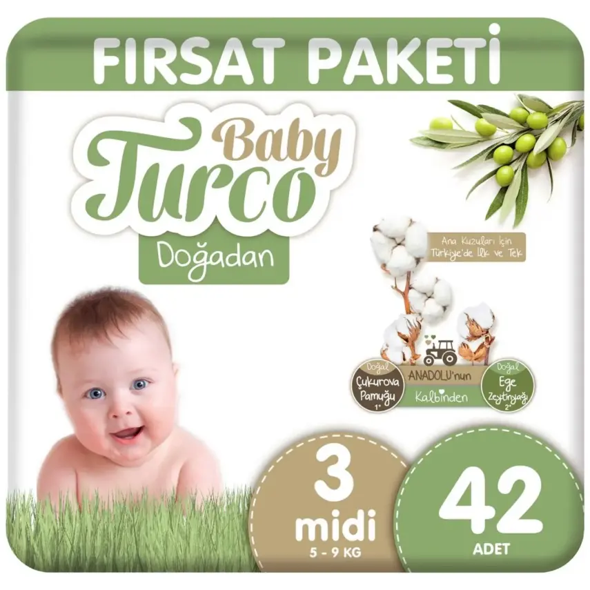 Baby Turco Doğadan Bebek Bezi 3 Beden Midi 42li Fırsat Paketi - 1