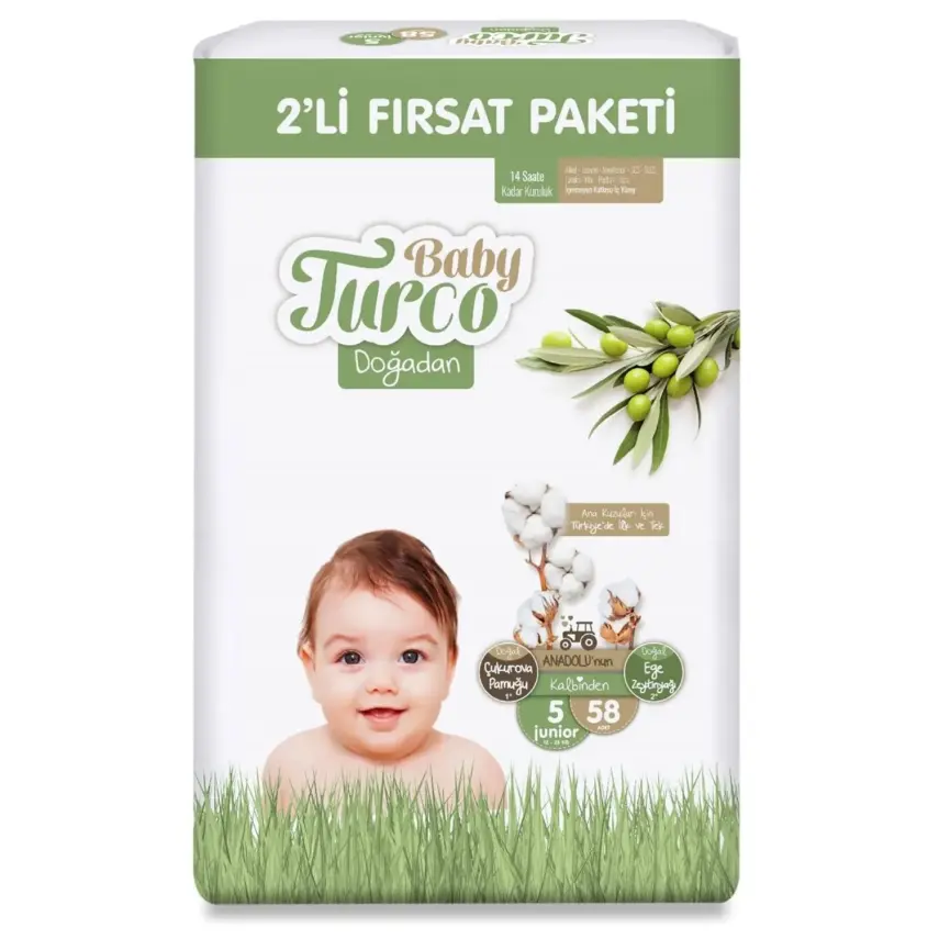 Baby Turco Doğadan Bebek Bezi 5 Beden Junior 58li Fırsat Paketi - 2