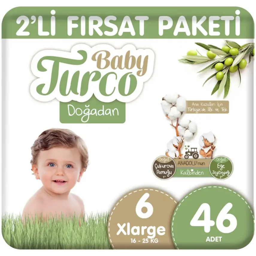 Baby Turco Doğadan Bebek Bezi 6 Beden XLarge 46lı Fırsat Paketi - 3