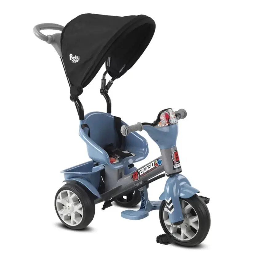 Babyhope Bobo Tenteli İtmeli Bisiklet Mavi-Gri - 1