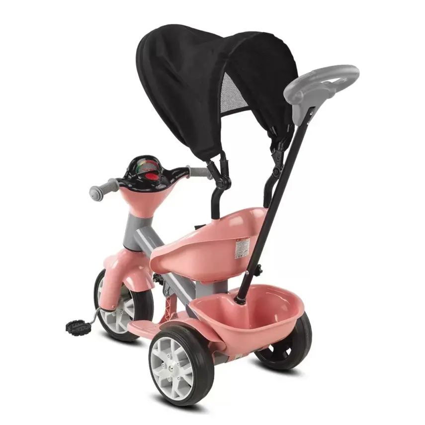 Babyhope Bobo Tenteli İtmeli Bisiklet Pembe-Gri - 3