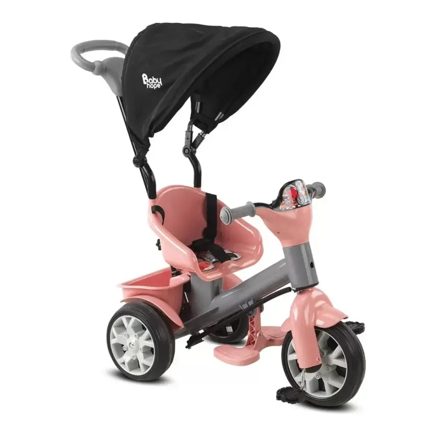 Babyhope Bobo Tenteli İtmeli Bisiklet Pembe-Gri - 1