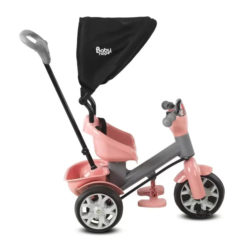Babyhope Bobo Tenteli İtmeli Bisiklet Pembe-Gri - 6