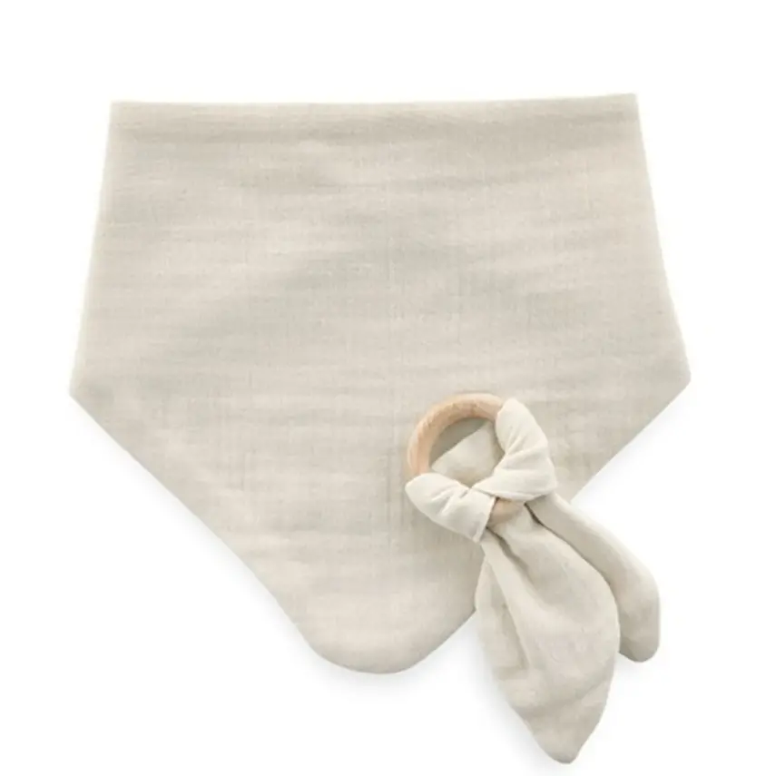 Babyjem Ahşap Diş Kaşıyıcılı Bürümcük Müslin Önlük Ekru - 1