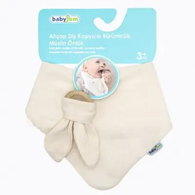 Babyjem Ahşap Diş Kaşıyıcılı Bürümcük Müslin Önlük Ekru - 5