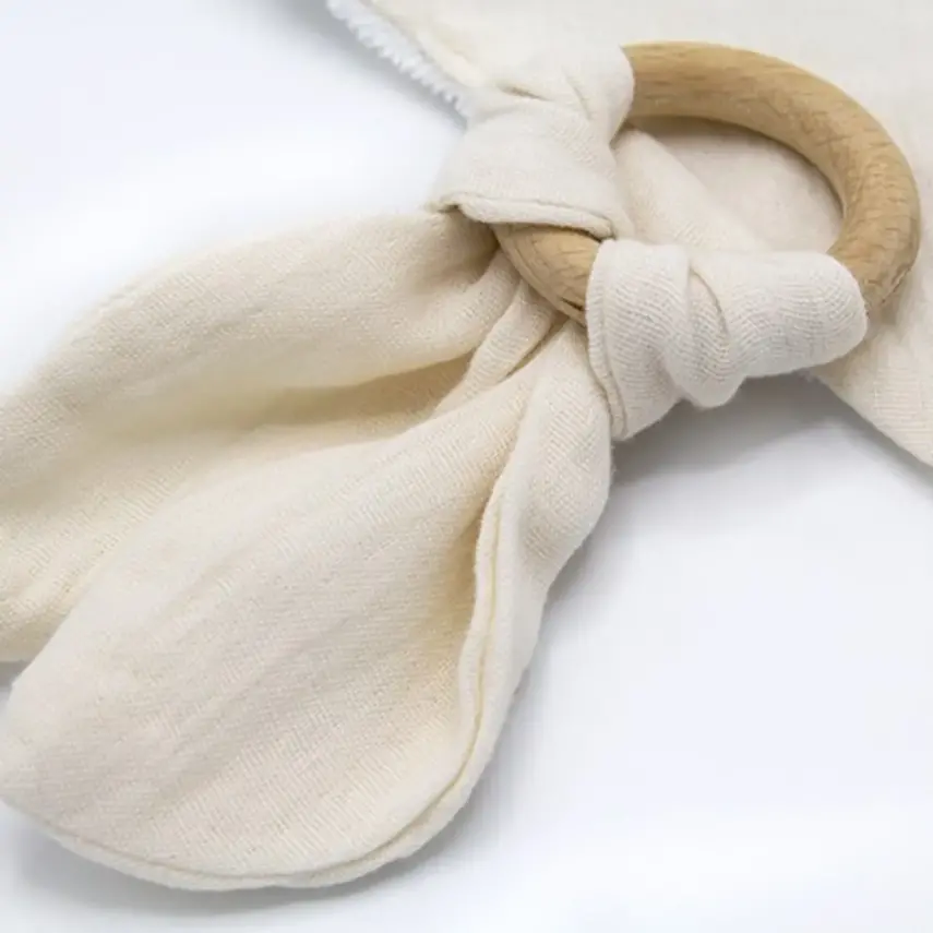 Babyjem Ahşap Diş Kaşıyıcılı Bürümcük Müslin Önlük Ekru - 8