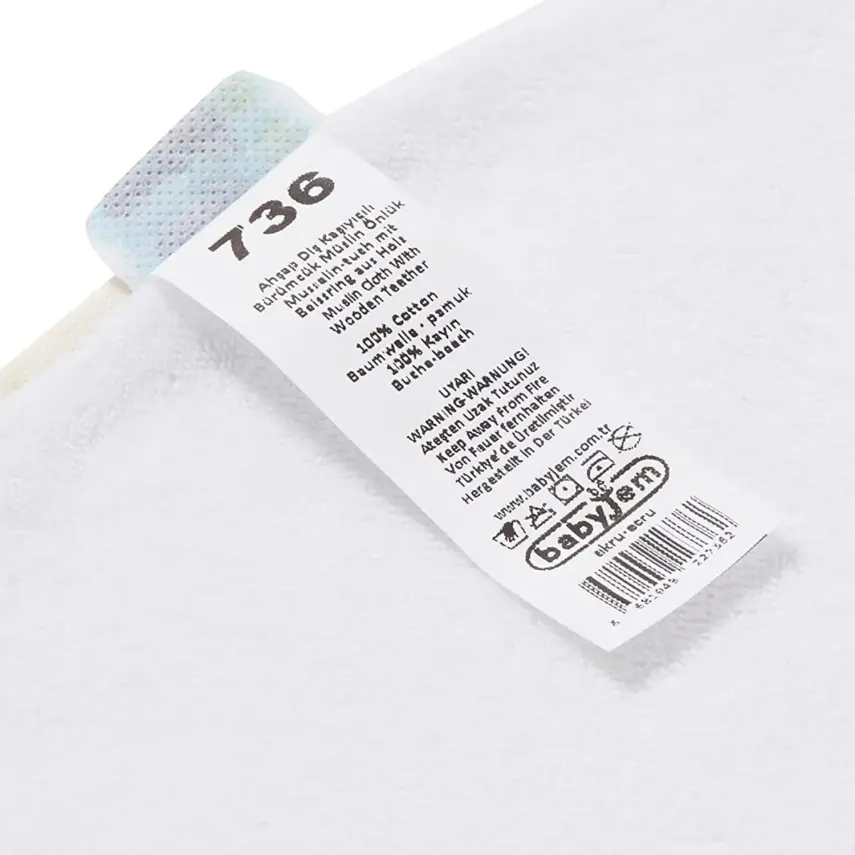 Babyjem Ahşap Diş Kaşıyıcılı Bürümcük Müslin Önlük Ekru - 6