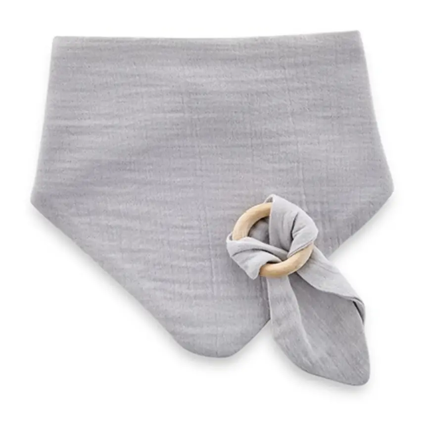 Babyjem Ahşap Diş Kaşıyıcılı Bürümcük Müslin Önlük Gri - 1