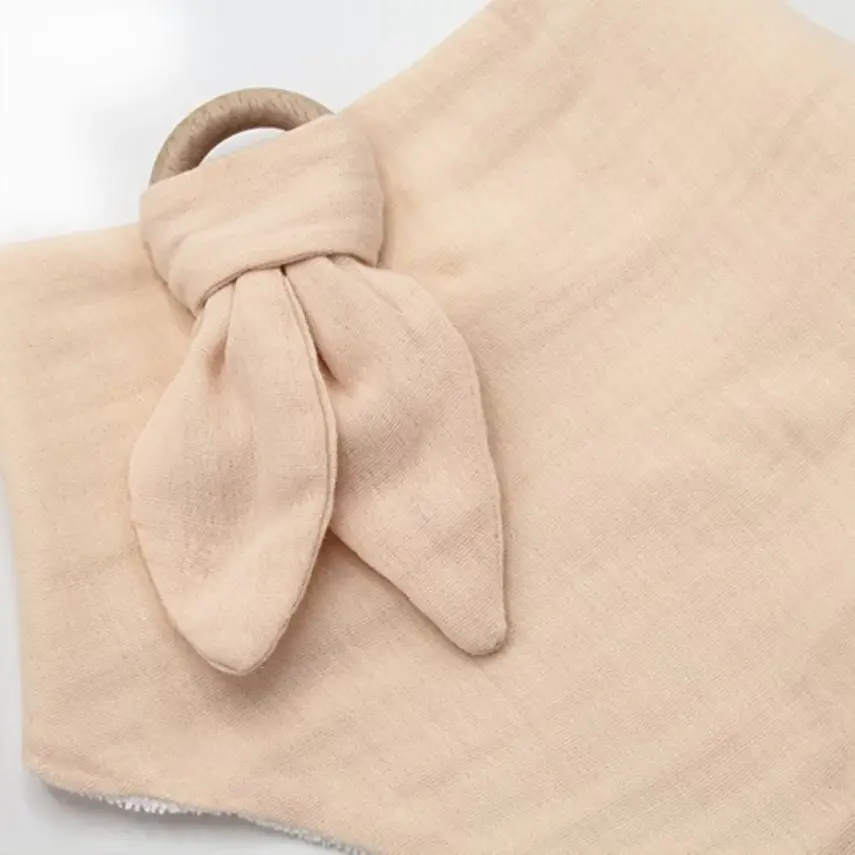 Babyjem Ahşap Diş Kaşıyıcılı Bürümcük Müslin Önlük Somon - 4